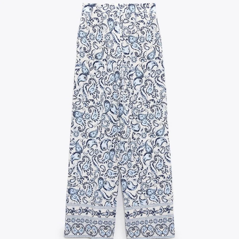 ZARA Linen Straight cut printed pants